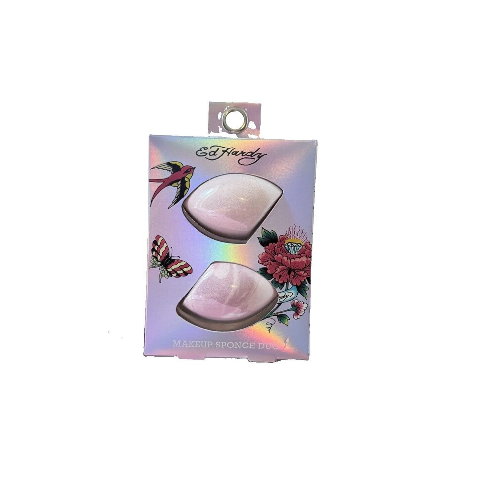 Ed Hardy Makeup Sponge Duo 2-Piece Pink Teardrop Reusable Standard Sponges New